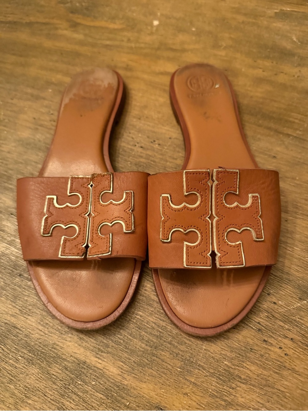 Tory Burch Women's INES Slide Leather Cushioned Sandals Brown 7.5